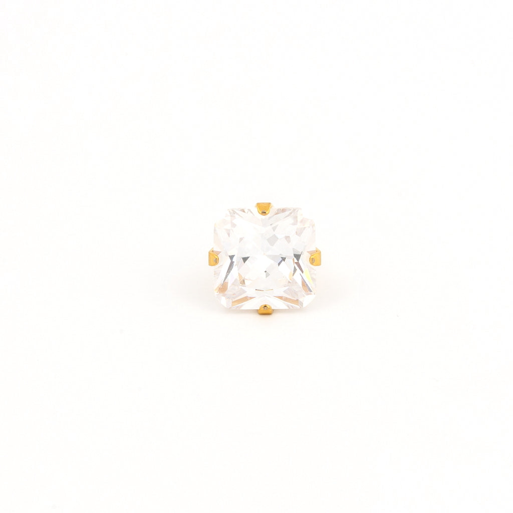 Sensitive Puff Pad Fashion - 8X8 Princess Cut Prong-Set Cubic Zirconia - Gold Plated