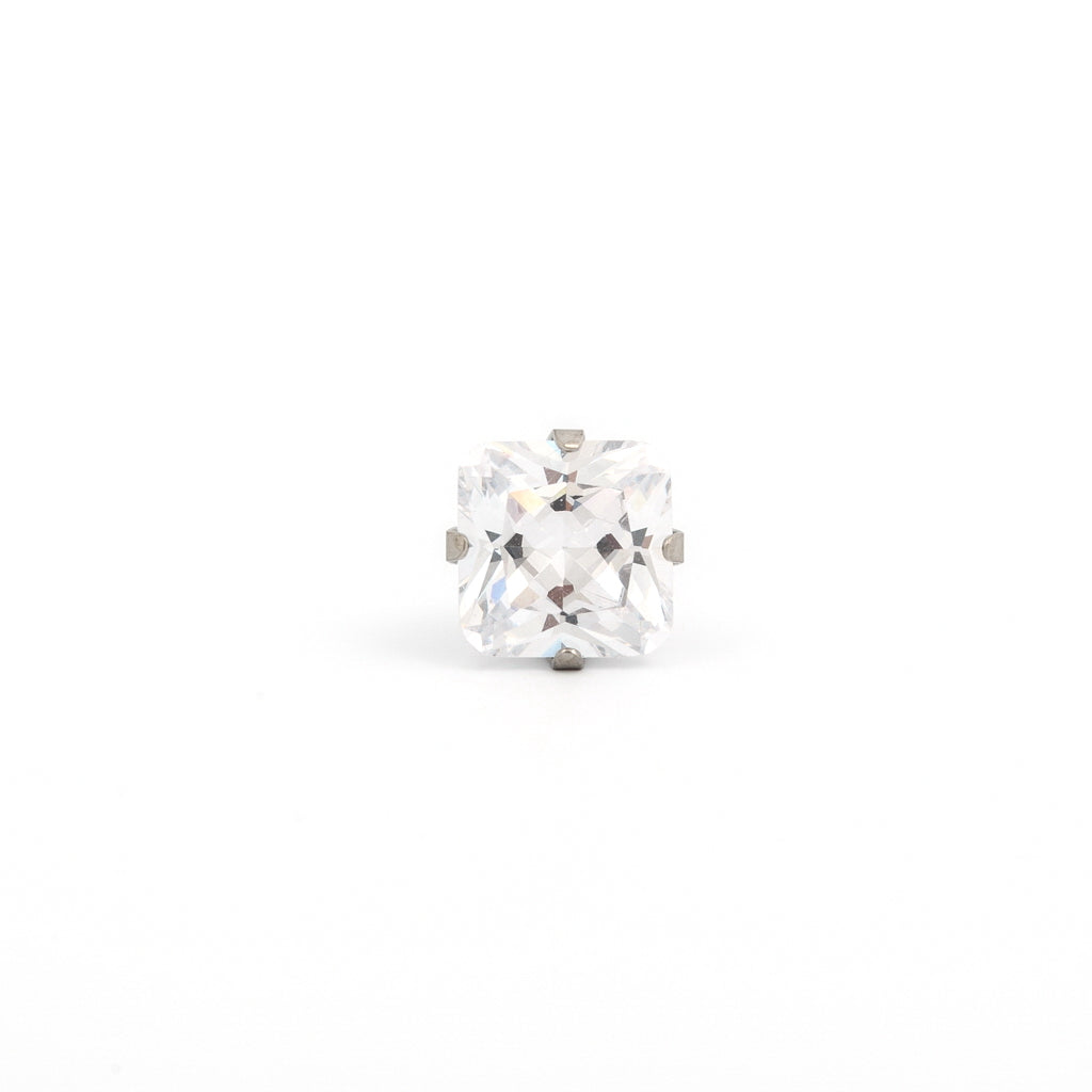 Sensitive Puff Pad Fashion - 8X8 Princess Cut Prong-Set Cubic Zirconia - Stainless Steel