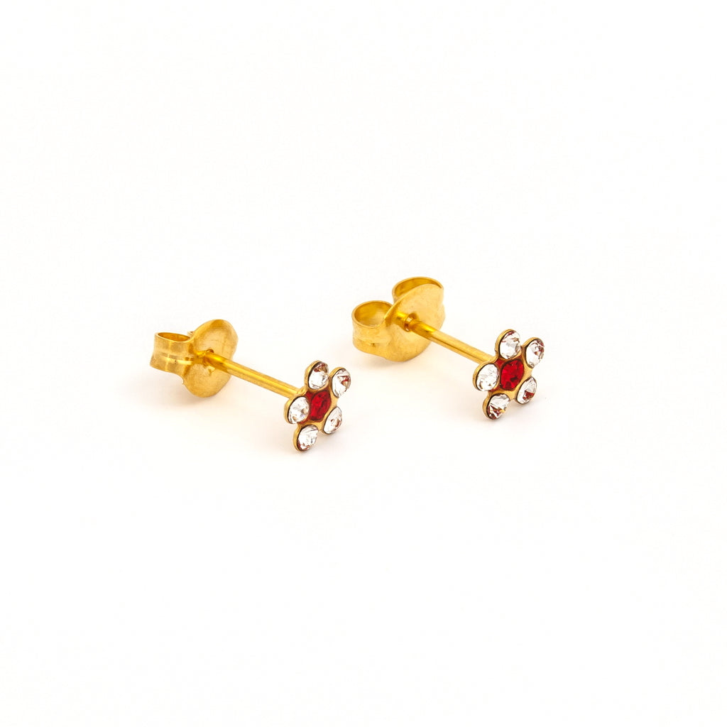 Tiny Tips Daisy Crystal Studs - April Crystal/July Ruby - Gold Plated