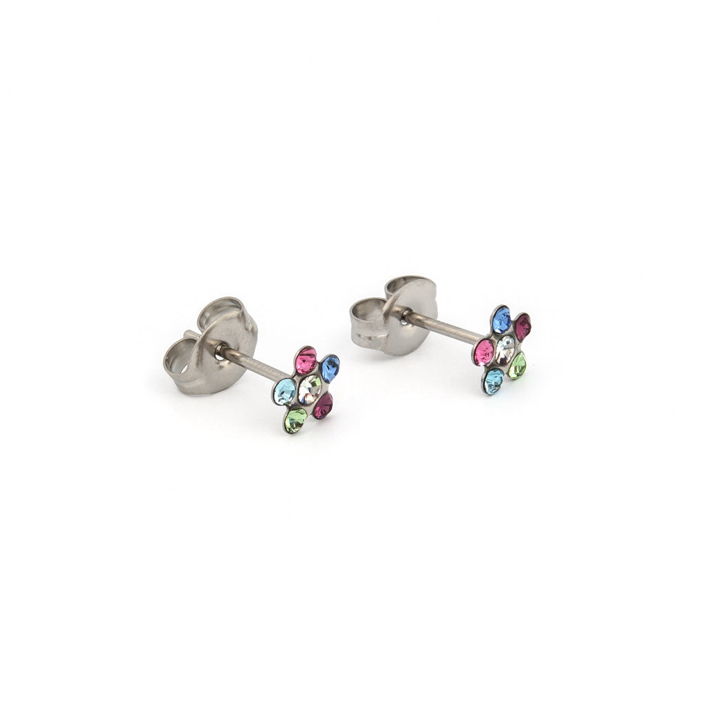 Tiny Tips Daisy Crystal Studs - Light Rose Fuchsia - Stainless Steel