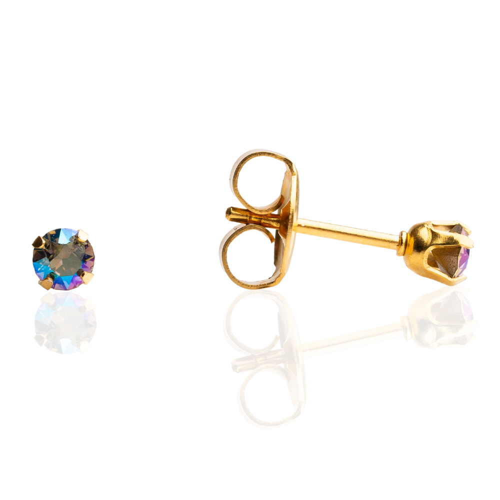 Sensitive Sterilized Shimmers Crystal Studs - Diamond Crystal Shimmer - 3mm Gold Plated
