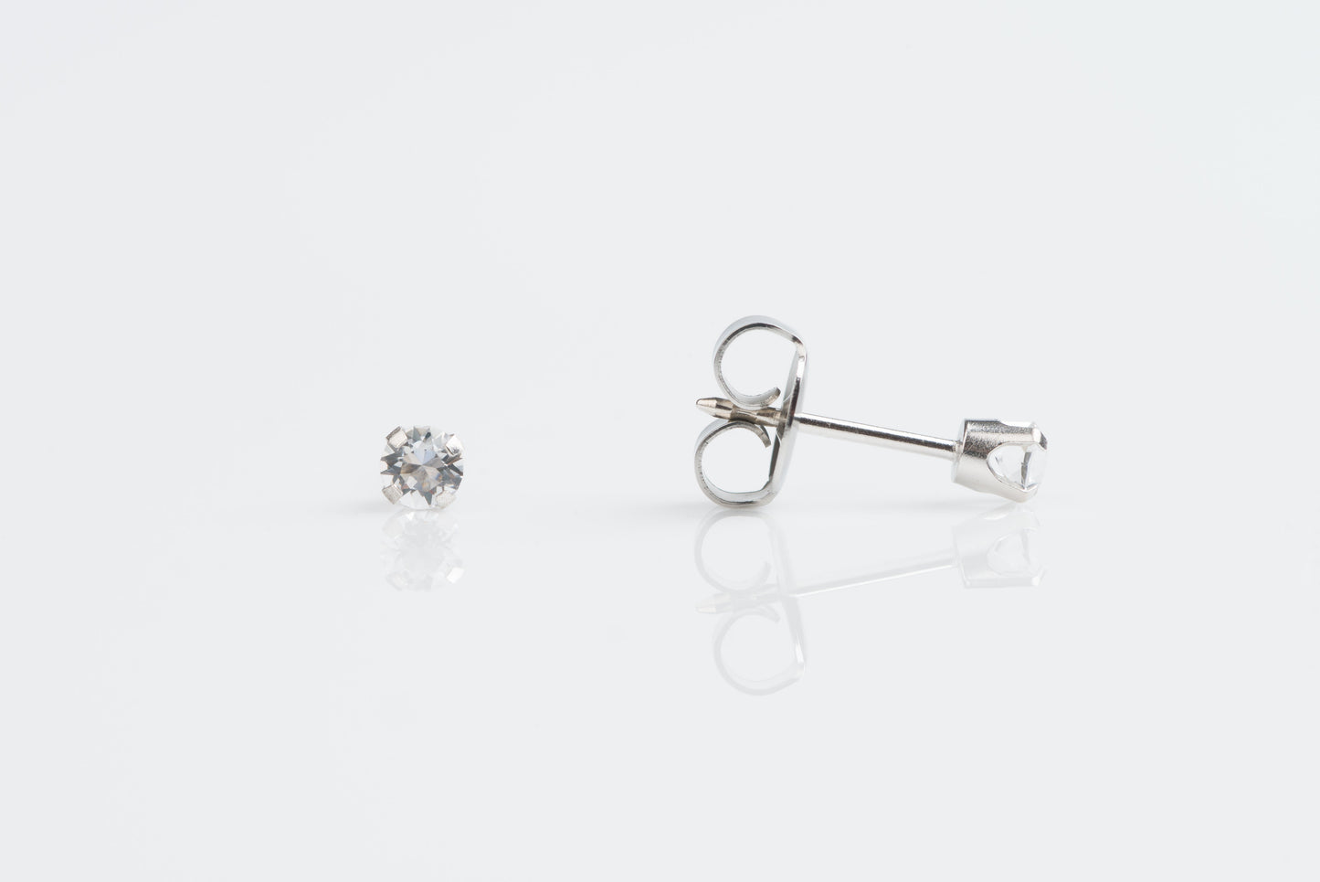 System 75™ Prong Set Birthstone Piercing Studs - 3mm - April Clear Crystal - 14K White Gold