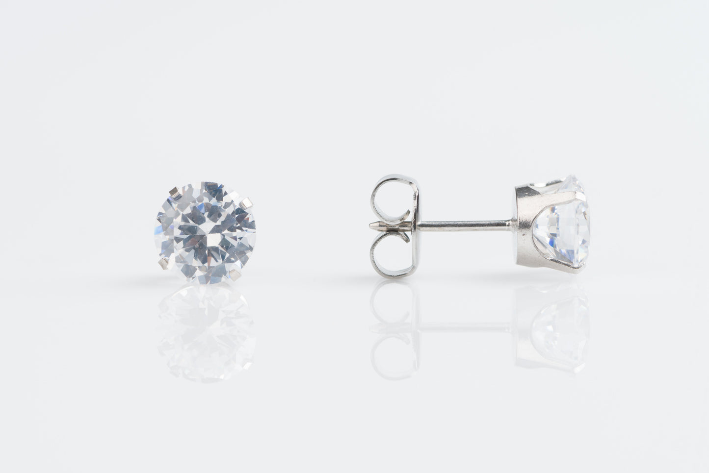 System 75™ Prong Set Cubic Zirconia Piercing Studs - 7mm - Regular Post - 14K White Gold