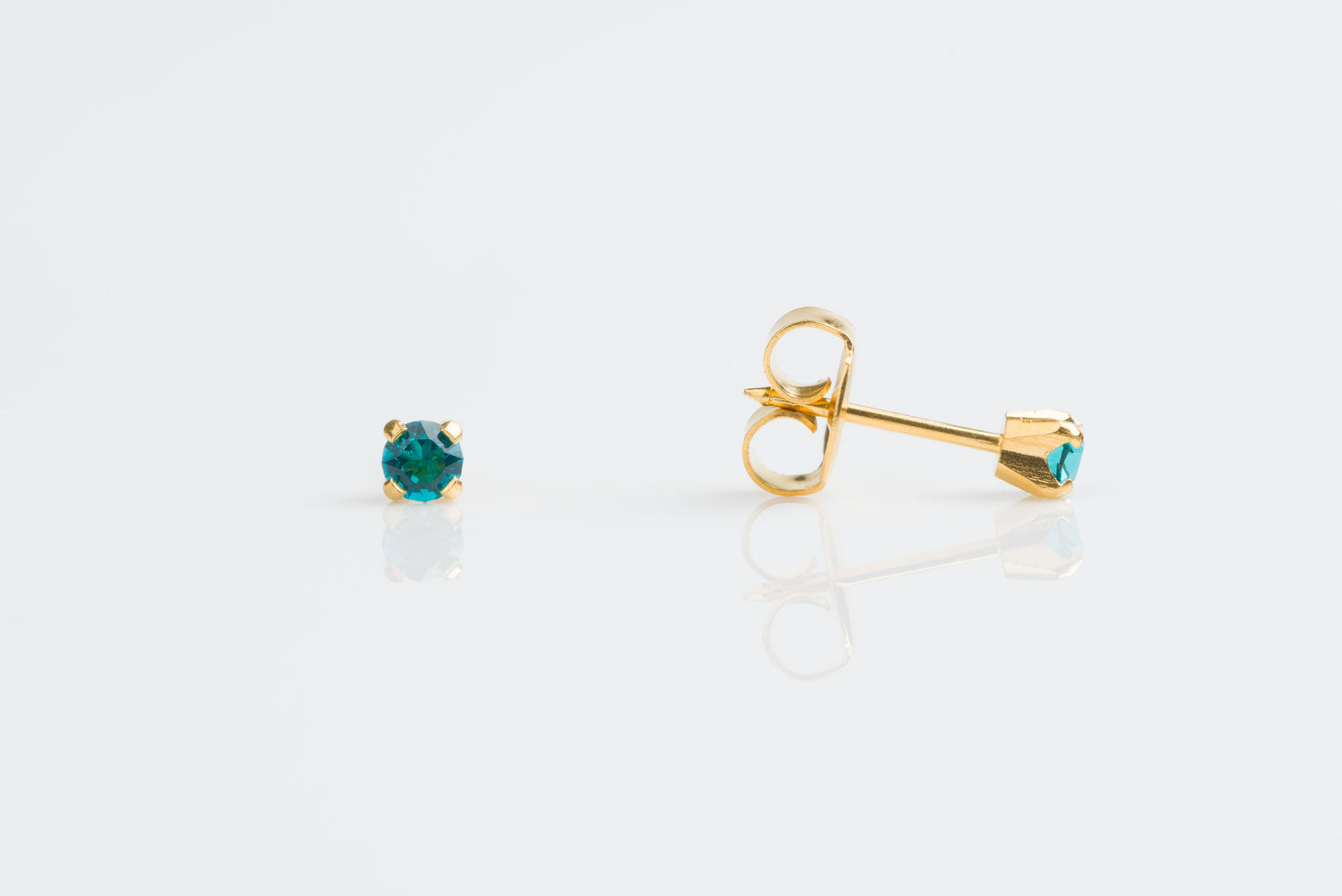 System 75™ Prong Set Birthstone Piercing Studs - 3mm - Blue Cubic Zircon - Gold Plated