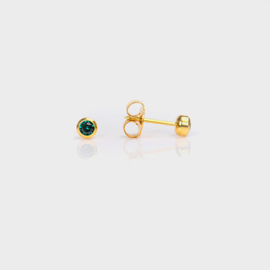 System 75  Bezel Set Piercing Studs - 3mm - May Emerald Crystal - Gold Plated