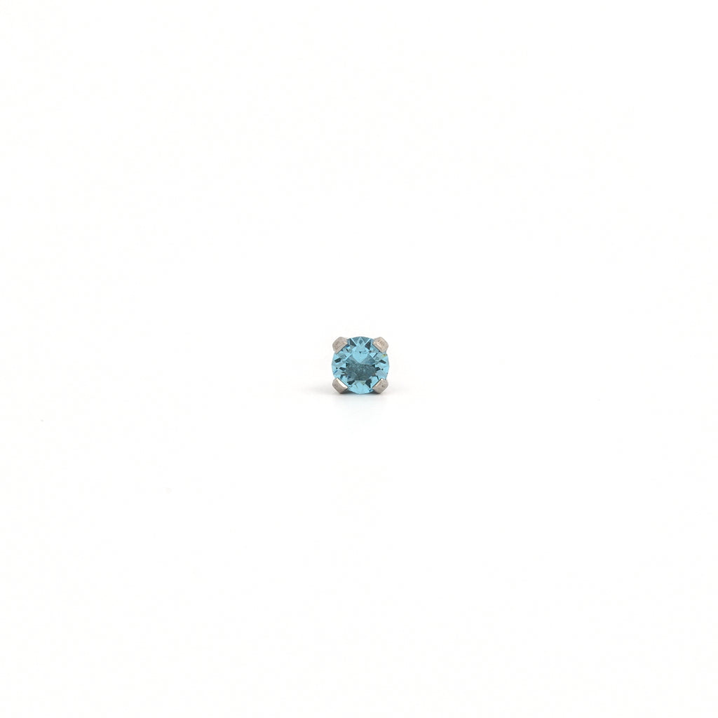 System 75™ Prong Set Birthstone Piercing Studs - 3mm - March Aquamarine Crystal - Stainless Steel