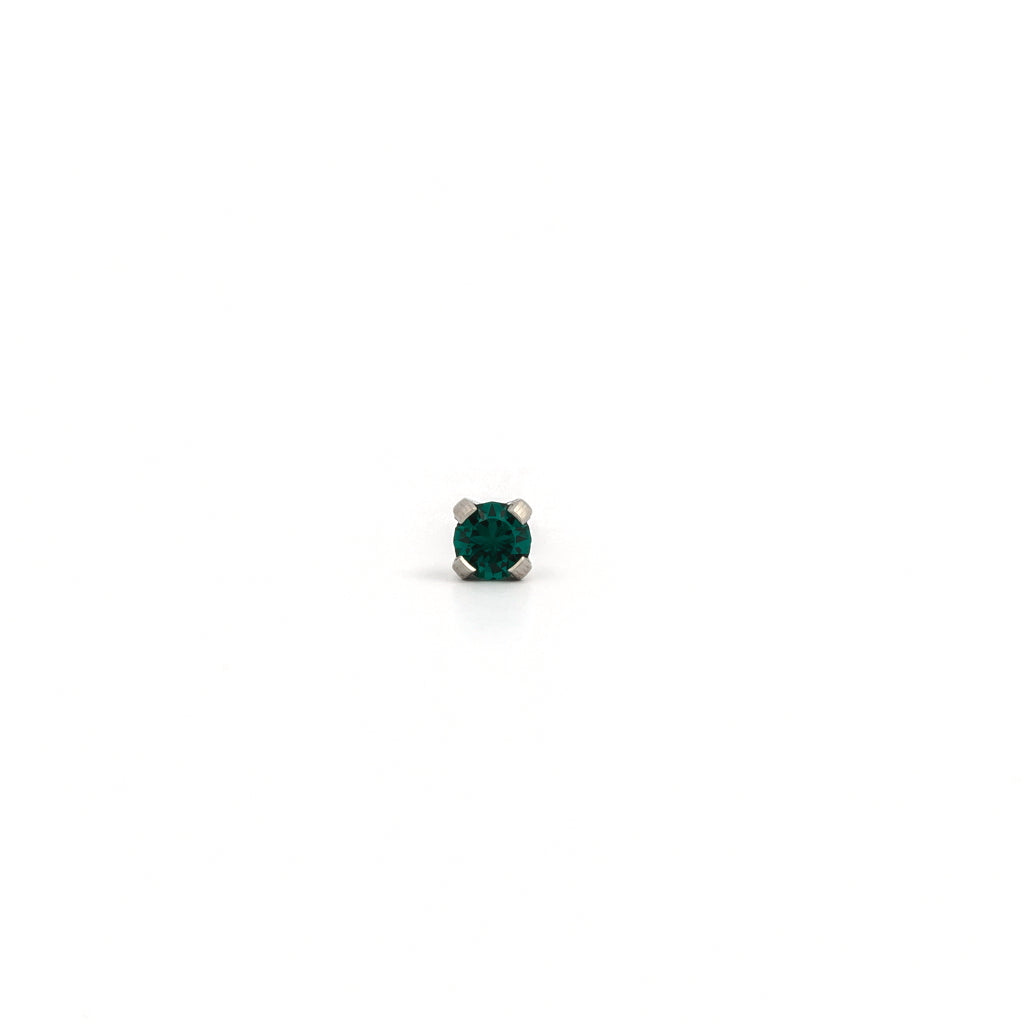 System 75™ Prong Set Birthstone Piercing Studs - 3mm - May Emerald Crystal - Stainless Steel