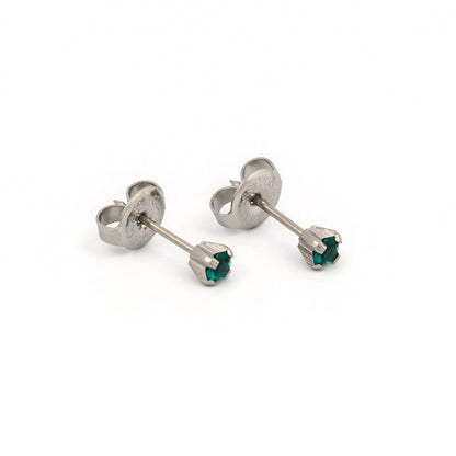 System 75™ Prong Set Birthstone Piercing Studs - 3mm - May Emerald Crystal - Stainless Steel