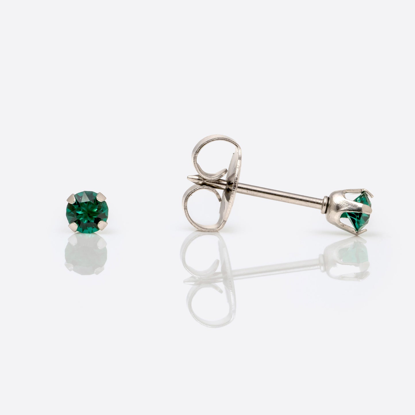 System 75  Prong Set Birthstone Piercing Studs - 3mm - May Emerald Crystal - Stainless Steel