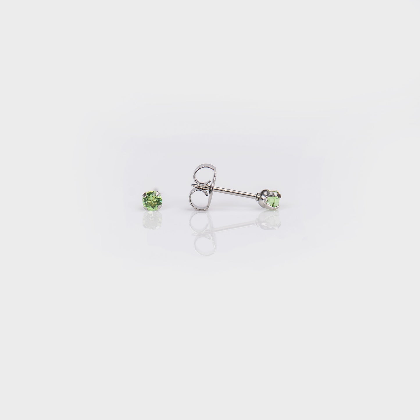 System 75™ Prong Set Birthstone Piercing Studs - 3mm - August Peridot Crystal - Stainless Steel