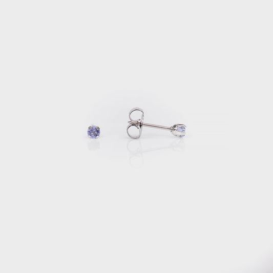 System 75™ Prong Set Birthstone Piercing Studs - 3mm - Tanzanite Crystal - Stainless Steel