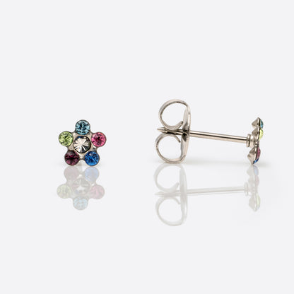 System 75  Daisy Birthstone Piercing Studs - Rainbow Crystal - Regular Post - Stainless Steel
