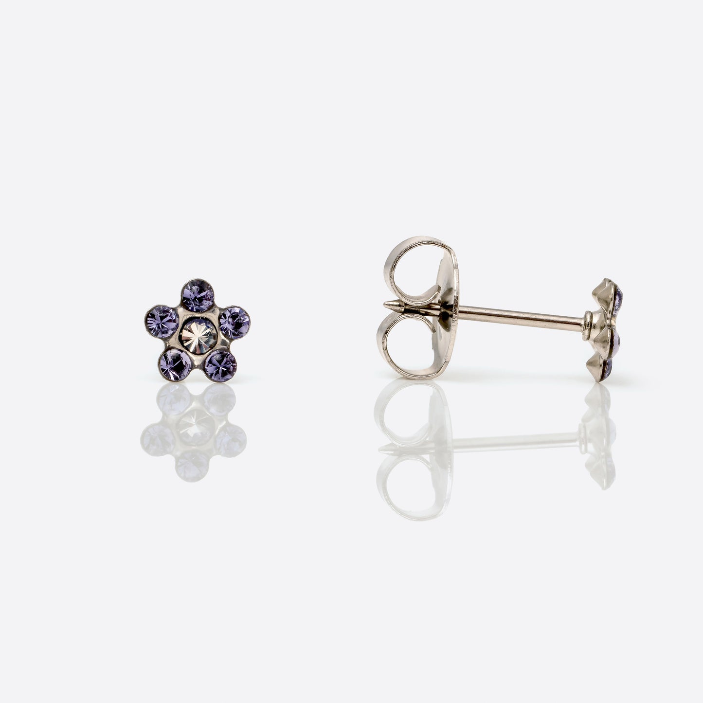 System 75  Daisy Birthstone Piercing Studs - Crystal/Tanzanite - Regular Post - Stainless Steel