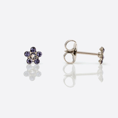 System 75  Daisy Birthstone Piercing Studs - Crystal/Tanzanite - Regular Post - Stainless Steel