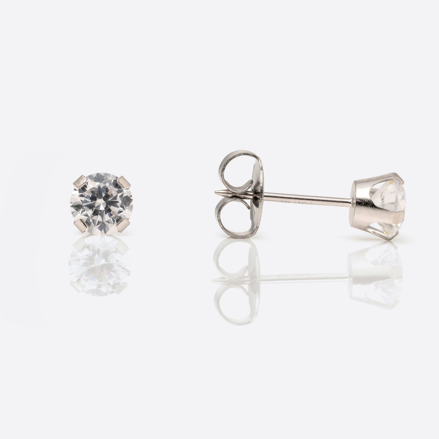 System 75™  Prong Set Cubic Zirconia Piercing Studs - 5mm - Long Post - 14K White Gold