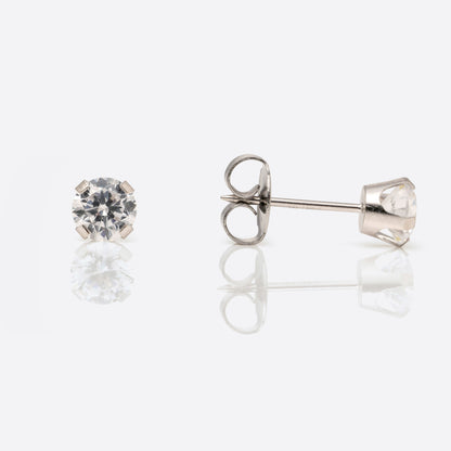 System 75™  Prong Set Cubic Zirconia Piercing Studs - 5mm - Long Post - 14K White Gold