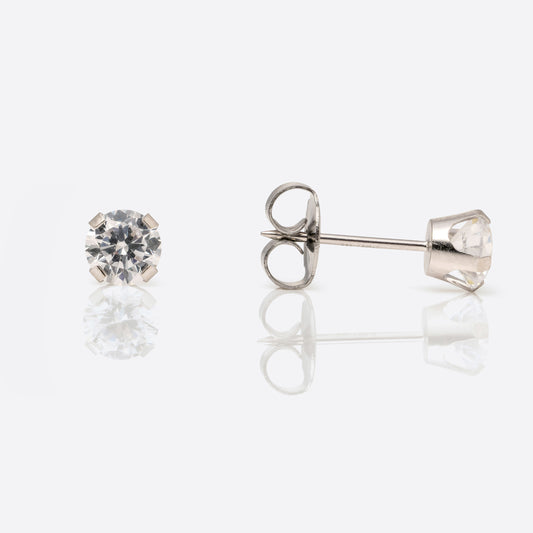 System 75  Prong Set Cubic Zirconia Piercing Studs - 5mm - Long Post - 14K White Gold