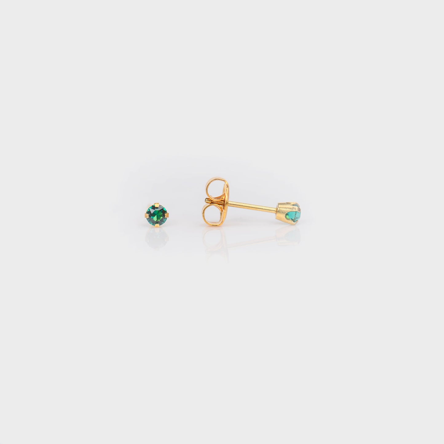 System 75™ Prong Set Birthstone Piercing Studs - 3mm - May Emerald Crystal - 14K Yellow Gold