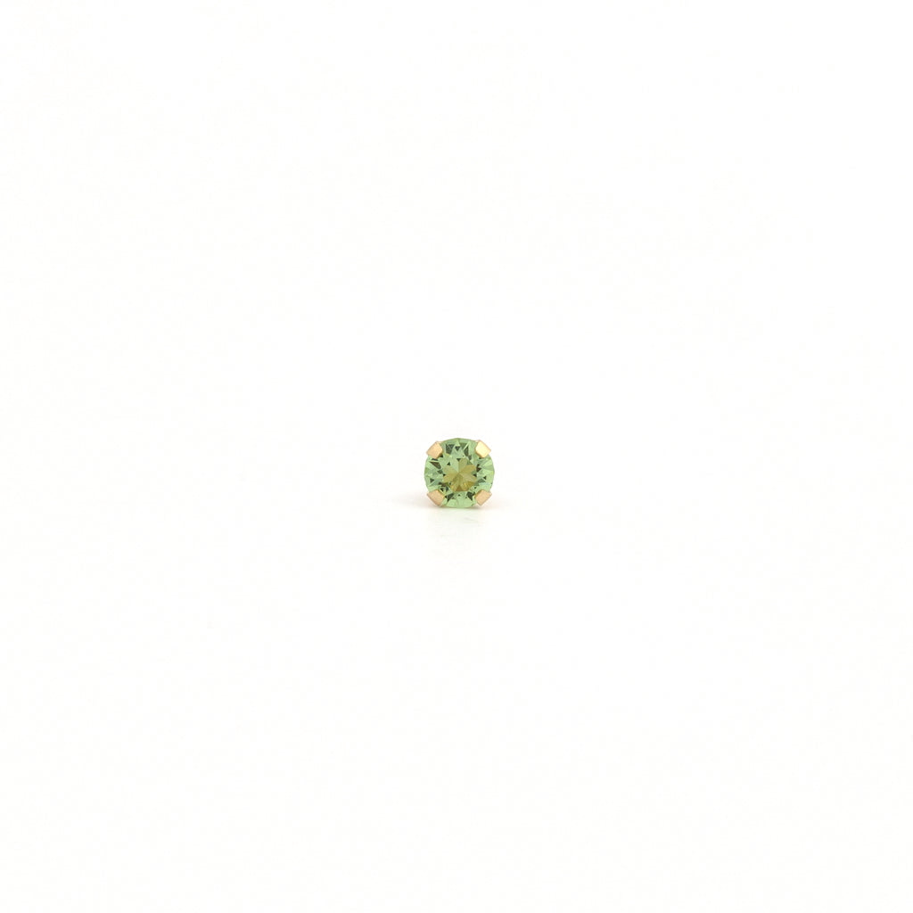 System 75™ Prong Set Birthstone Piercing Studs - 3mm - August Peridot Crystal - 14K Yellow Gold