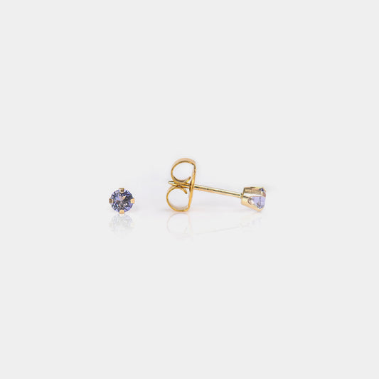 System 75™ Prong Set Birthstone Piercing Studs - 3mm - Tanzanite Crystal - 14K Yellow Gold