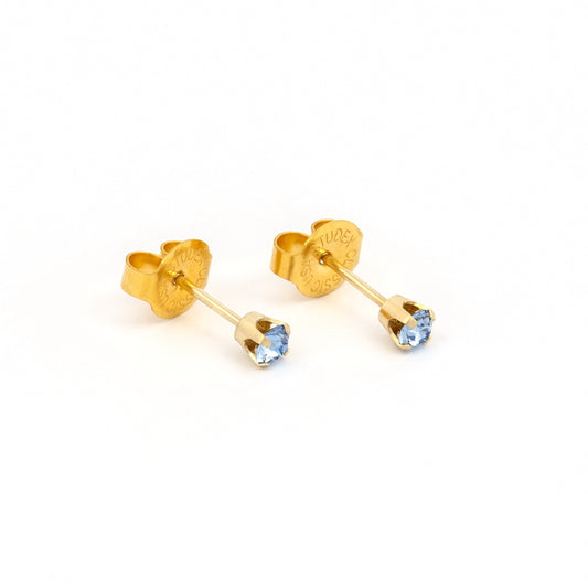 System 75™ Prong Set Birthstone Piercing Studs - 3mm - Light September Sapphire Crystal - 14K Yellow Gold