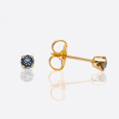 System 75  Prong Set Birthstone Piercing Studs - 3mm - Light September Sapphire Crystal - 14K Yellow Gold