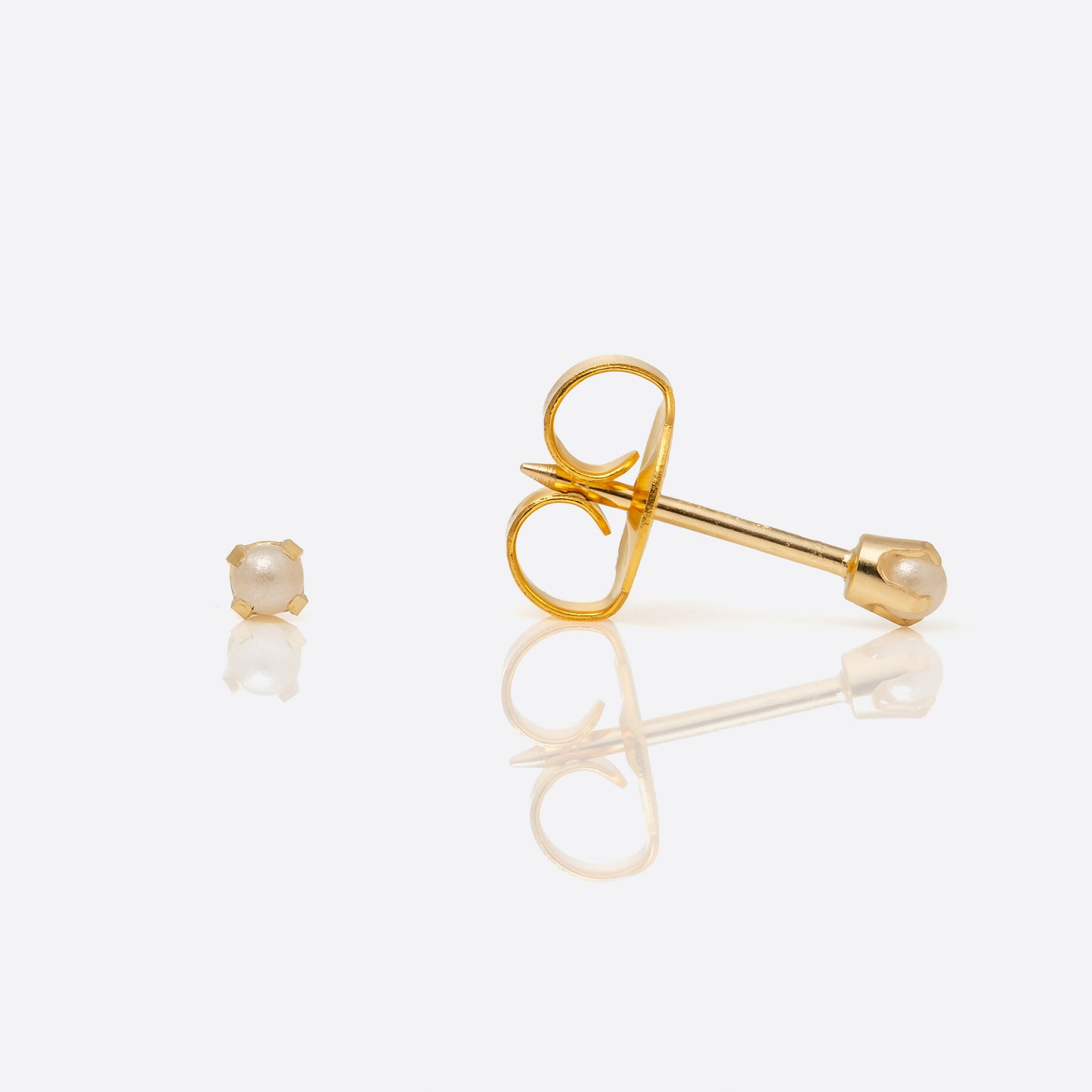 System 75  Prong Set Pearl Piercing Studs - 2mm - Baby Post - 14K Yellow Gold