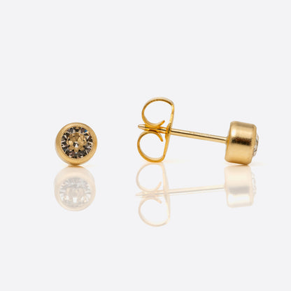 System 75  Bezel Set Piercing Studs - 4mm - April Clear Crystal - 14K Yellow Gold