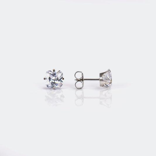 System 75™ Prong Set Princess Cut Piercing Studs - 7x7 - Cubic Zirconia - 14K White Gold