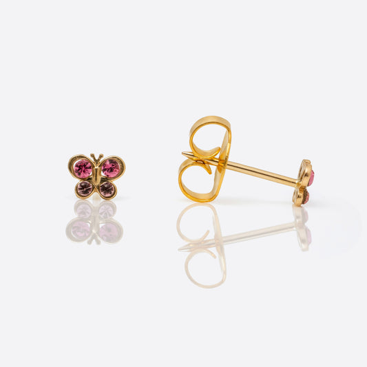 System 75  Butterfly Piercing Studs - Rose/Light Rose - 14K Yellow Gold