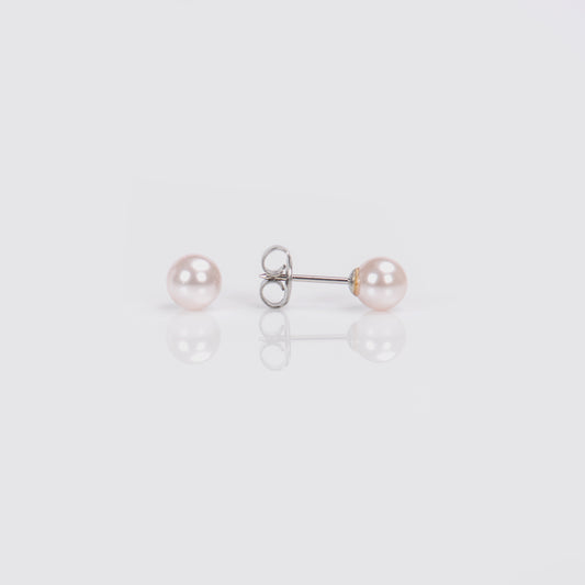 System 75™ Pink Pearl Piercing Studs - 6mm - 14K White Gold