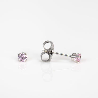 System 75™ Prong Set Pink Cubic Zirconia Piercing Studs - 14K White Gold