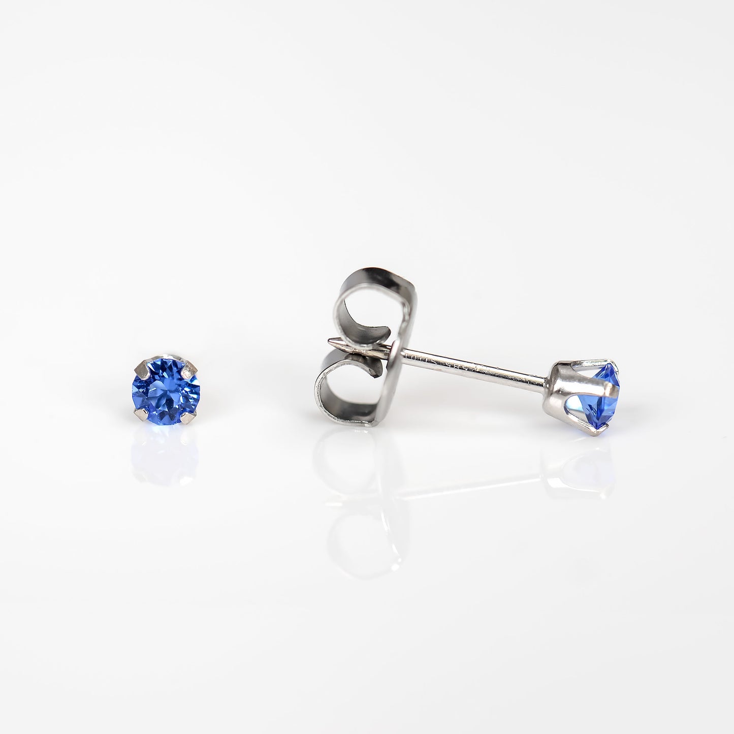 System 75™ Prong Set Birthstone Piercing Studs - 3mm - September Sapphire Crystal - 14K White Gold