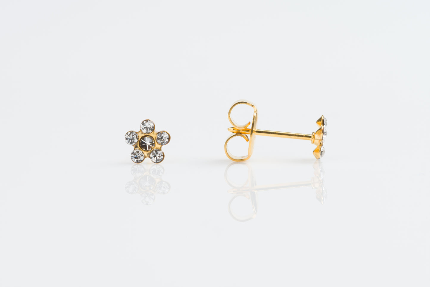 System 75  Daisy Birthstone Piercing Studs - Clear Crystal - Regular Post - Gold Plated
