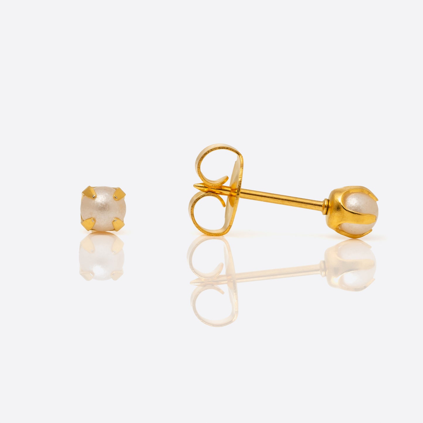 System 75  Prong Set Pearl Piercing Studs - 4mm - Regular Post - Gold Plated