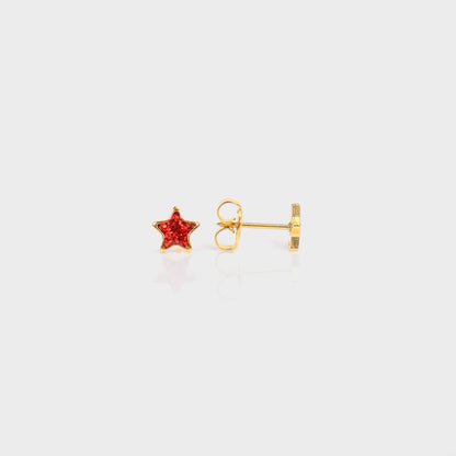 System 75™ Glitter Star Piercing Studs - Red - Gold Plated