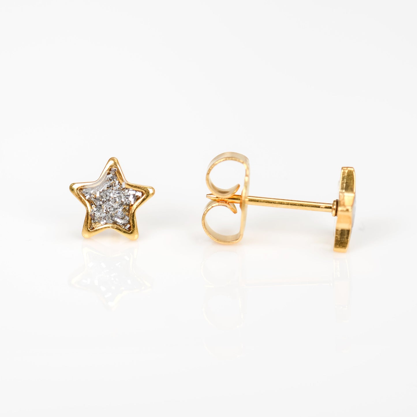 System 75™ Glitter Star Piercing Studs - Clear - Gold Plated