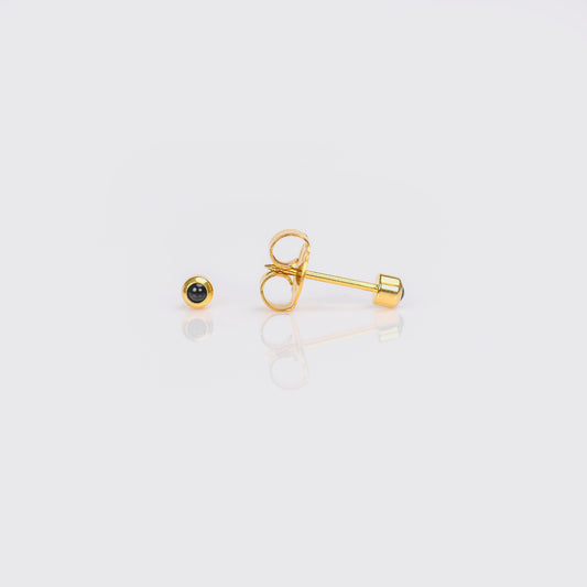 System 75  Bezel Set Birthstone Piercing Studs - 2mm - Black Pearl - Gold Plated