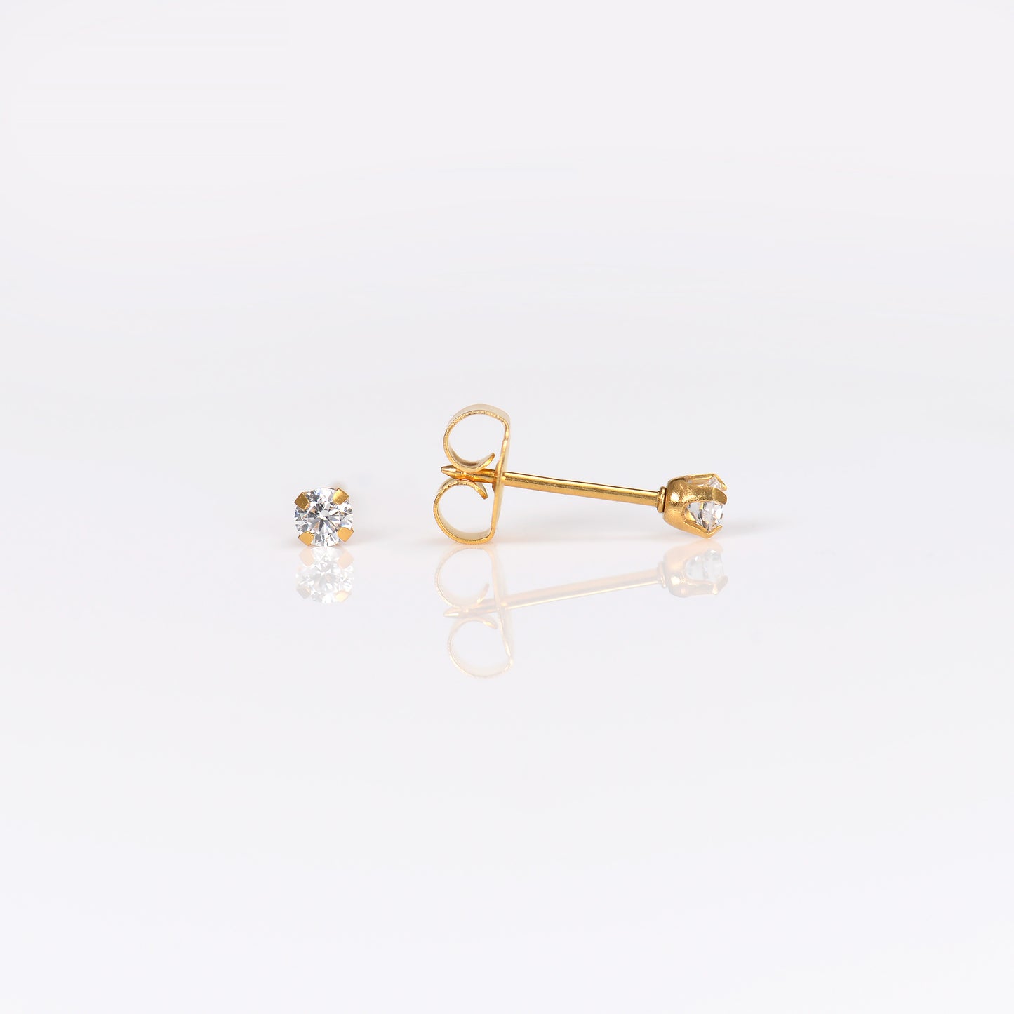 System 75 Prong Set Cubic Zirconia Piercing Studs - 3mm - Long Post - Gold Plated