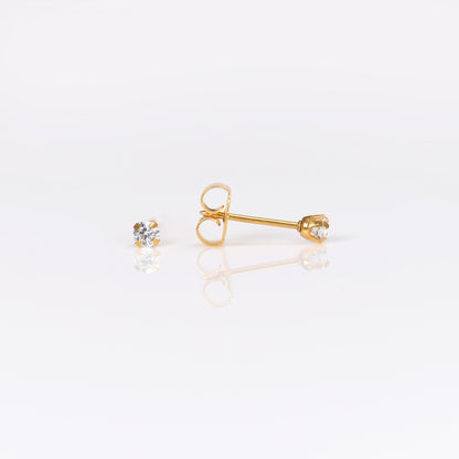 System 75 Prong Set Cubic Zirconia Piercing Studs - 3mm - Long Post - Gold Plated