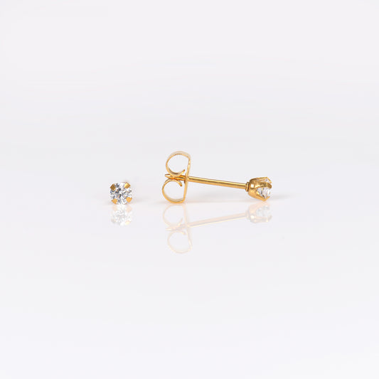 System 75 Prong Set Cubic Zirconia Piercing Studs - 3mm - Long Post - Gold Plated