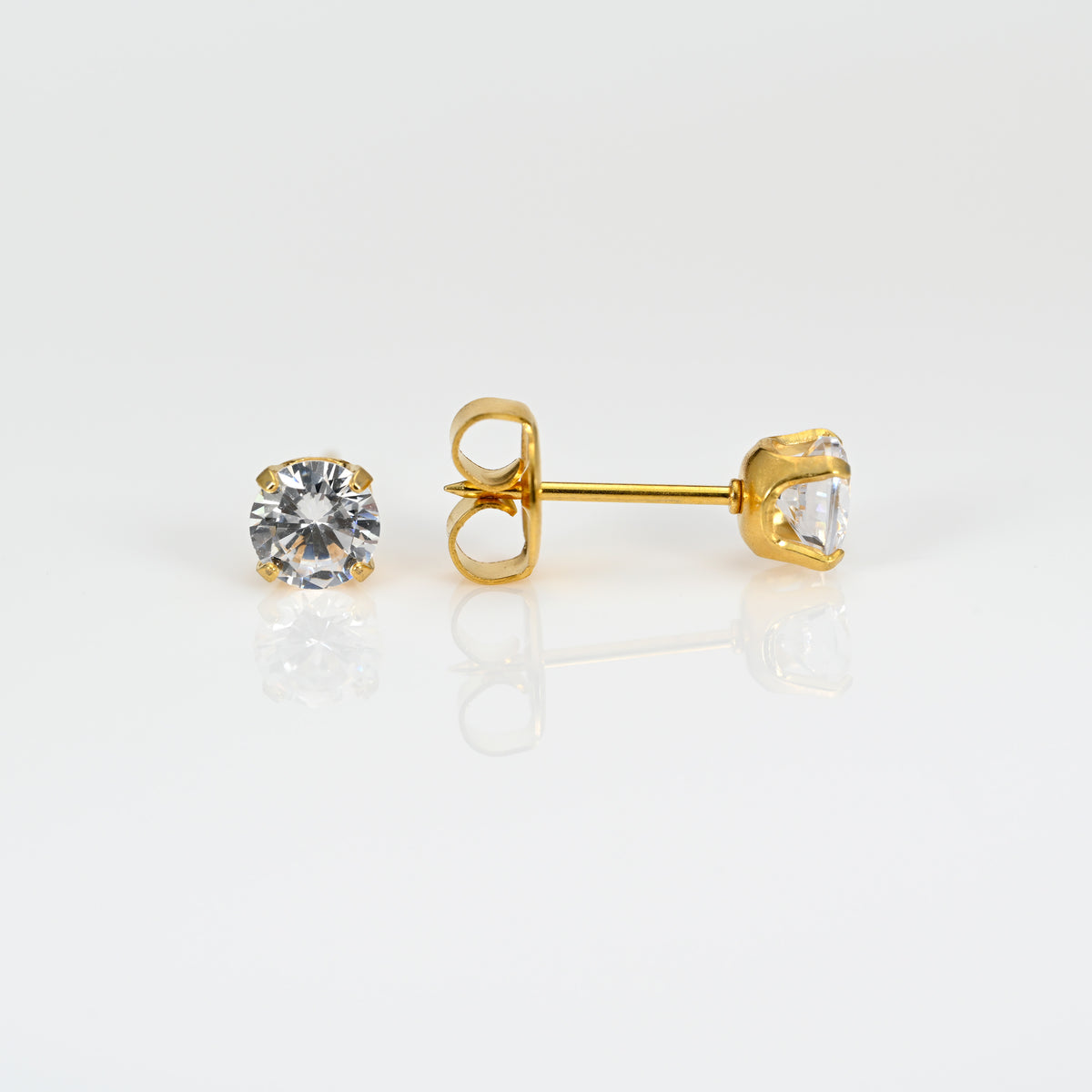 System 75 Prong-Set Piercing Studs - April Crystal - Long Post - Gold Plated