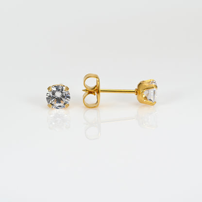 System 75 Prong-Set Piercing Studs - April Crystal - Long Post - Gold Plated