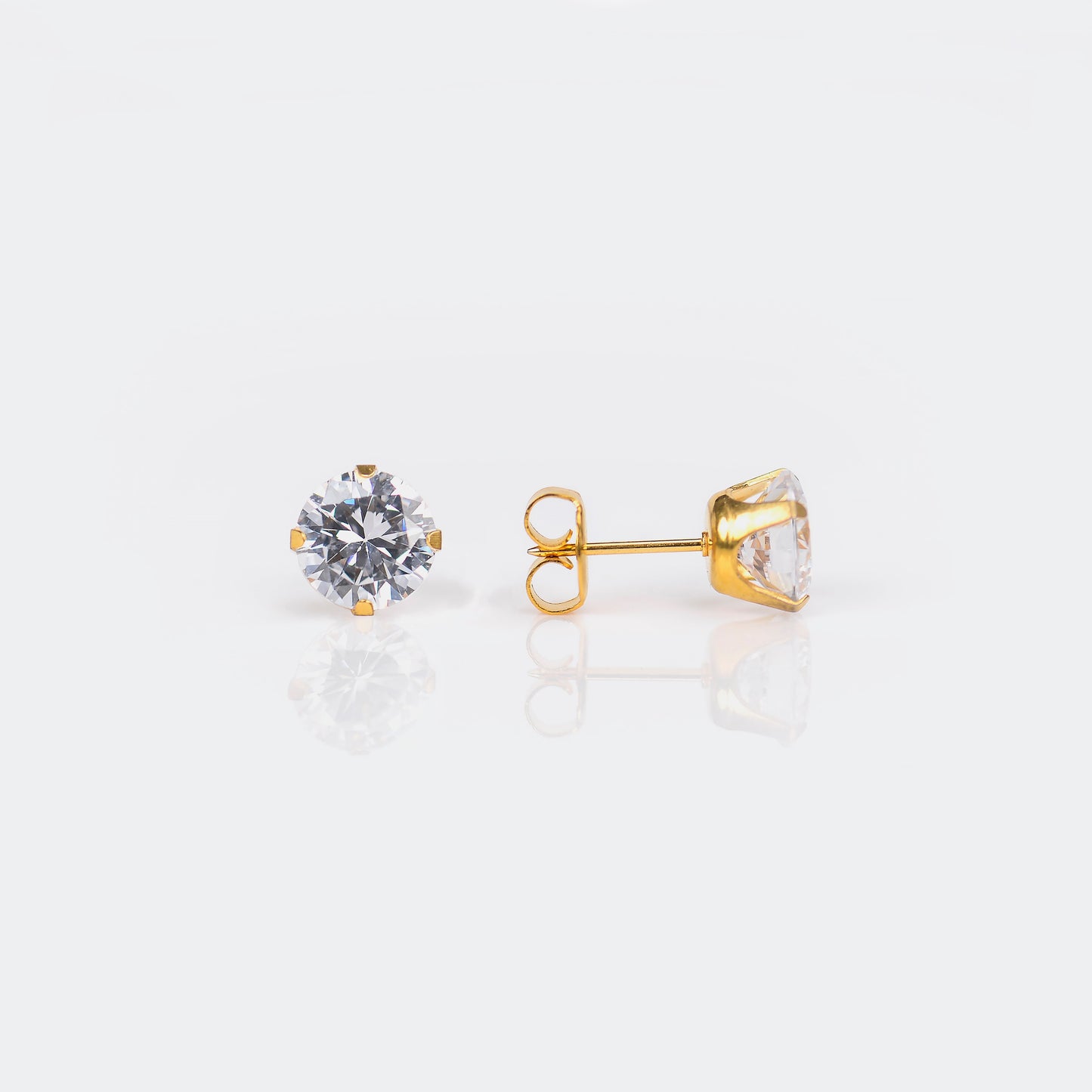 System 75™ Prong Set Cubic Zirconia Piercing Studs - 8mm - Regular Post - Gold Plated