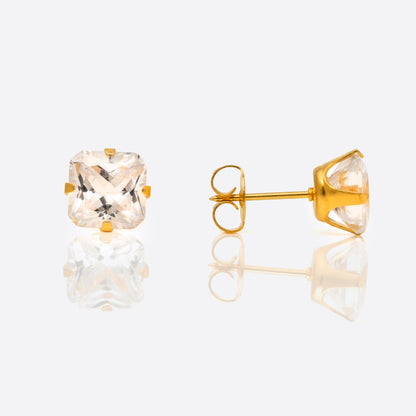System 75  Prong Set Princess Cut Piercing Studs - 8x8 - Cubic Zirconia - Gold Plated