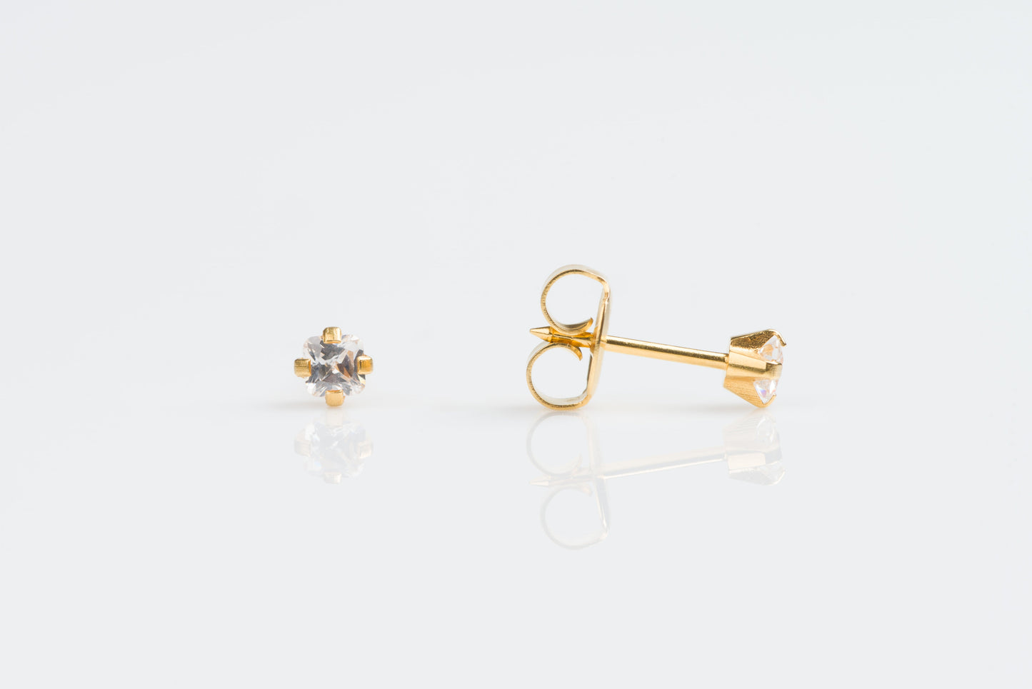 System 75™ Prong Set Princess Cut Piercing Studs - 3x3 - Cubic Zirconia - Gold Plated