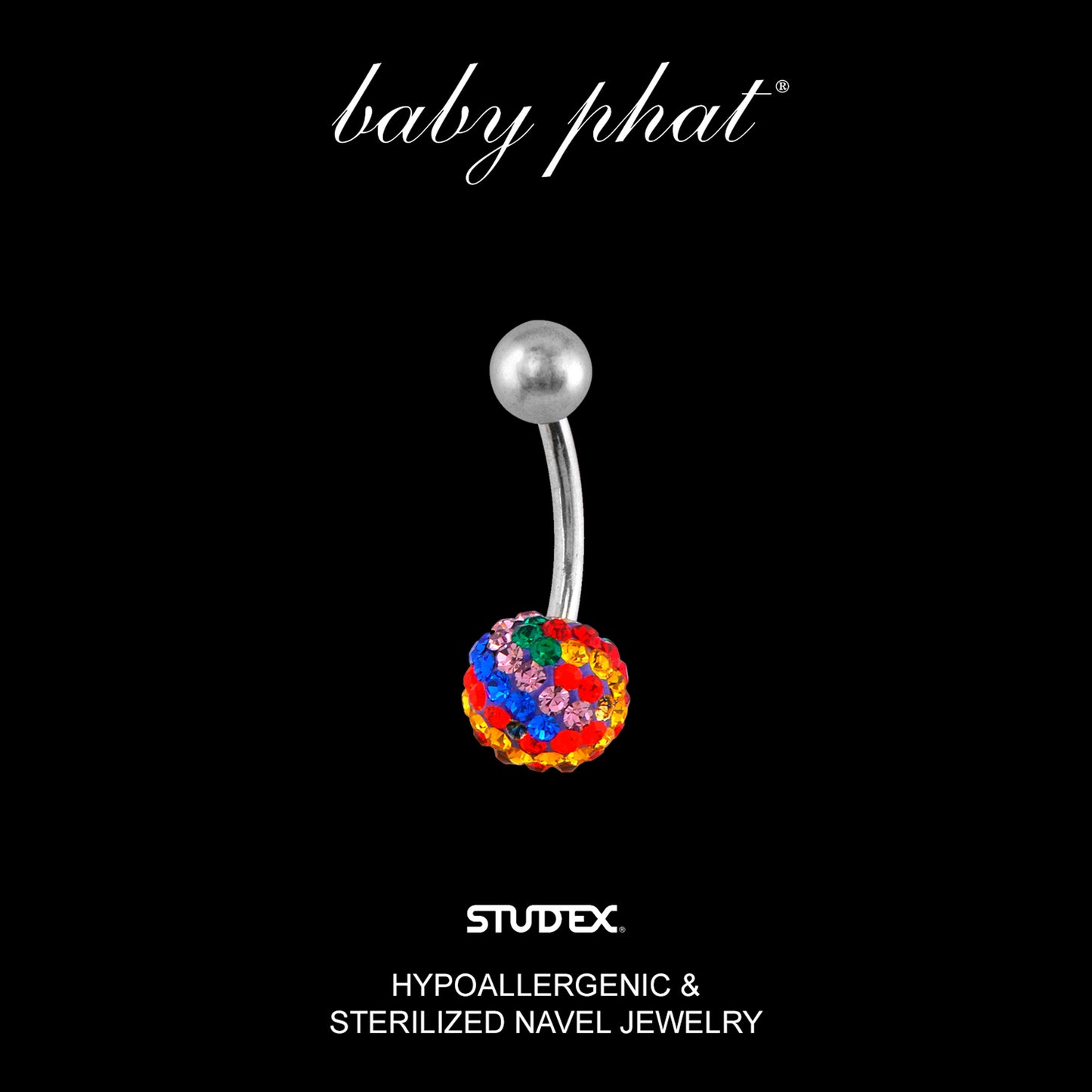 Baby Phat 14 Gauge Navel Jewelry- Rainbow ball - Stainless Steel