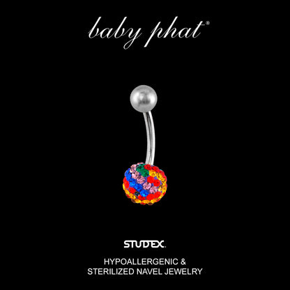 Baby Phat 14 Gauge Navel Jewelry- Rainbow ball - Stainless Steel