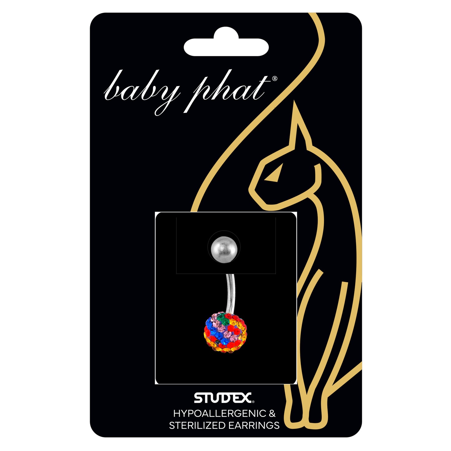 Baby Phat 14 Gauge Navel Jewelry- Rainbow ball - Stainless Steel