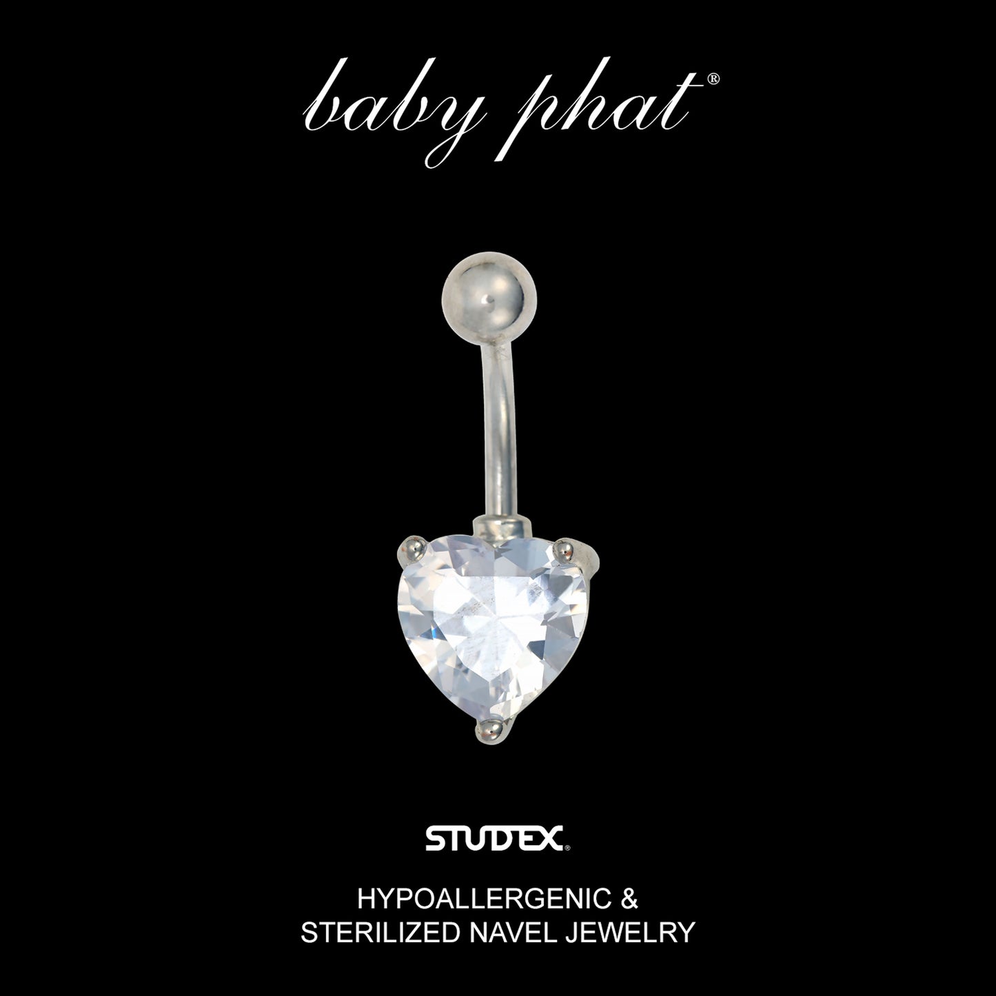 Baby Phat 14 Gauge Heart Navel Jewelry - April Crystal - Stainless Steel